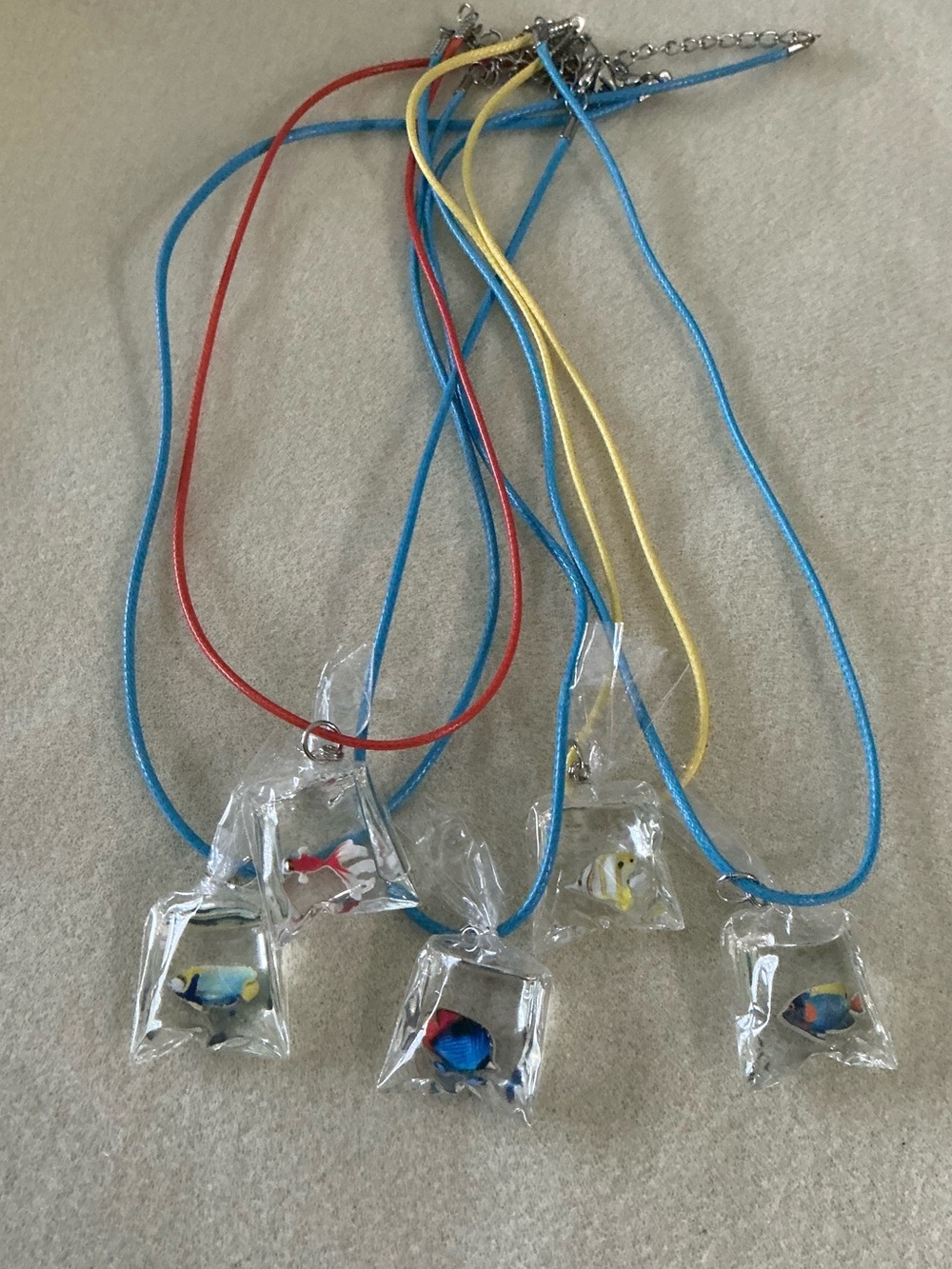 Kids Colorful Fish Pendant Necklaces - set of 5
